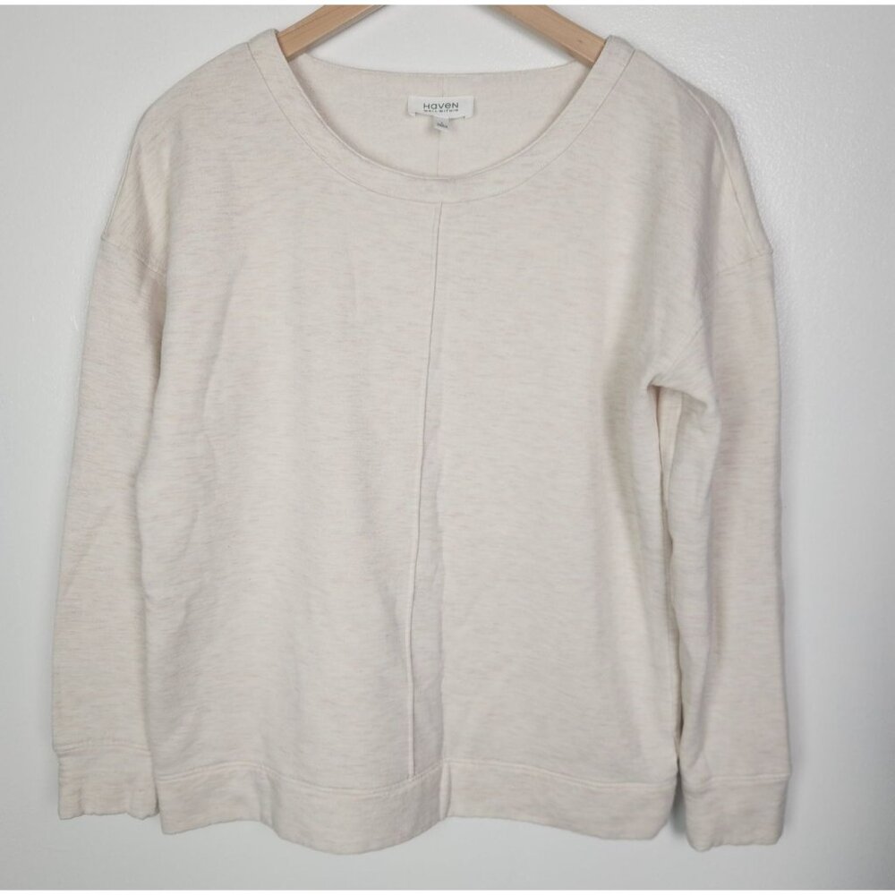 Haven Well Within Women's Sz. S Fleece Crew Neck Pullover Oatmeal/Pink